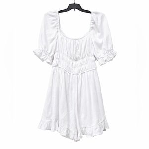 White Puff Sleeve Romper - Size Medium
